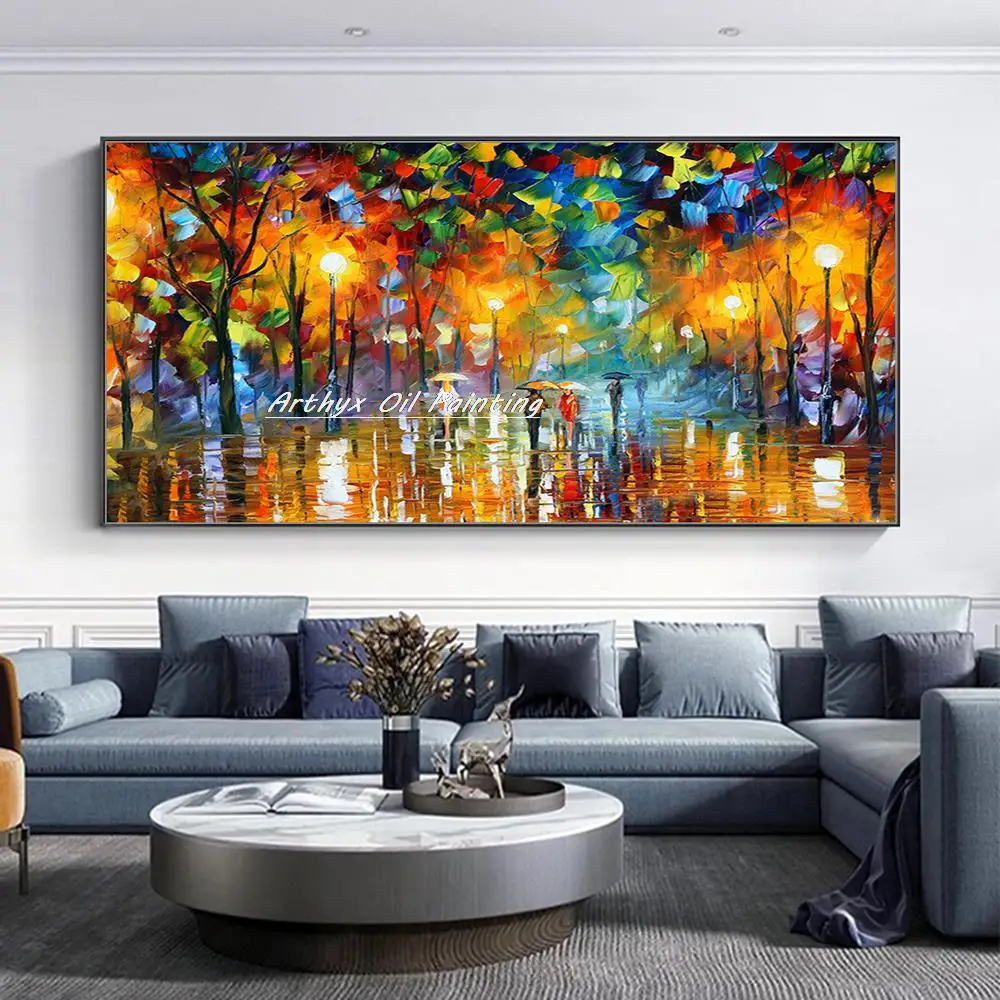 Arthyx, pintura a óleo de faca noturna pintada à mão em tela, arte de parede, imagem de paisagem abstrata moderna para sala de estar, decoração de casa - Image 4