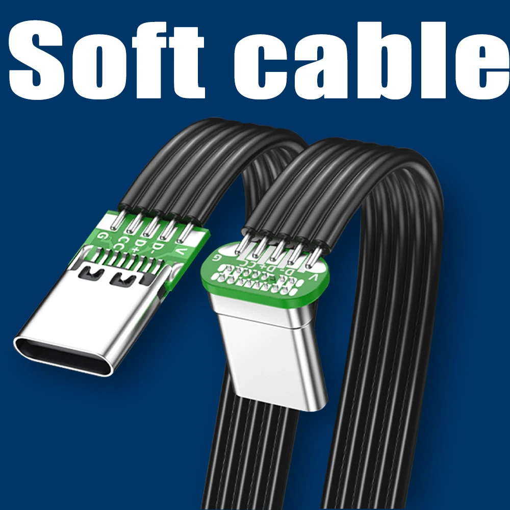 Cabo plano flexível usb 3.1 tipo-c 40k 60hz tipo-c macho para macho/fêmea dados em forma de l cotovelo ângulo reto diy cabo de silicone plano - Image 3