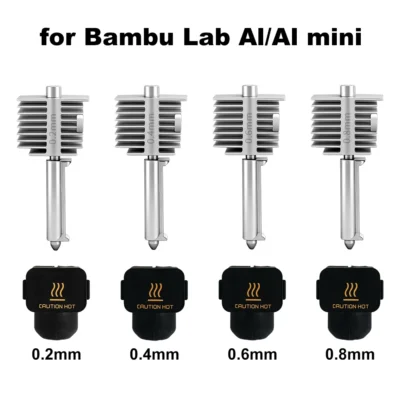 Acessórios para Impressão 3D: Kit Hotend Integrado com Bico de Aço Inoxidável 0.2/0.4/0.6/0.8mm para Bambu Lab A1/A1 Mini
