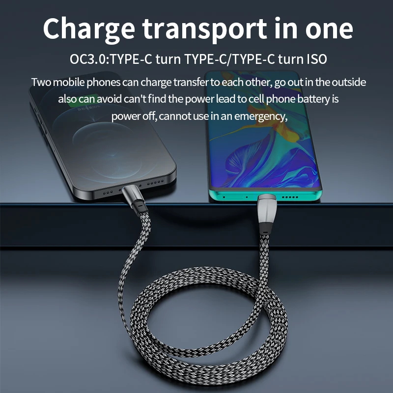 Tipo C Cabo de carregamento rápido, Tipo C para Tipo C, 90 Graus USB C, Carregador rápido para Tesla, Samsung, Xiaomi, Huawei com transferência de dados, 60W - Image 6