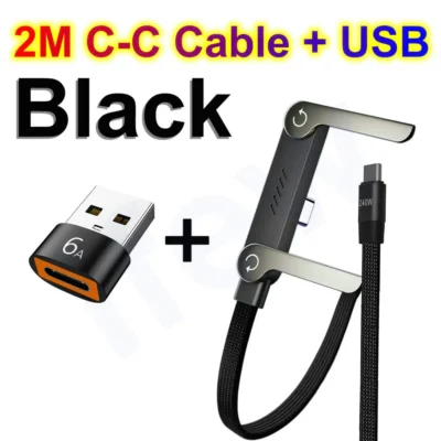 Cabo de Carregamento Plano Tipo C para Celular com Suporte Kickstand, Carregamento Ultrarrápido e Transferência de Dados GSM