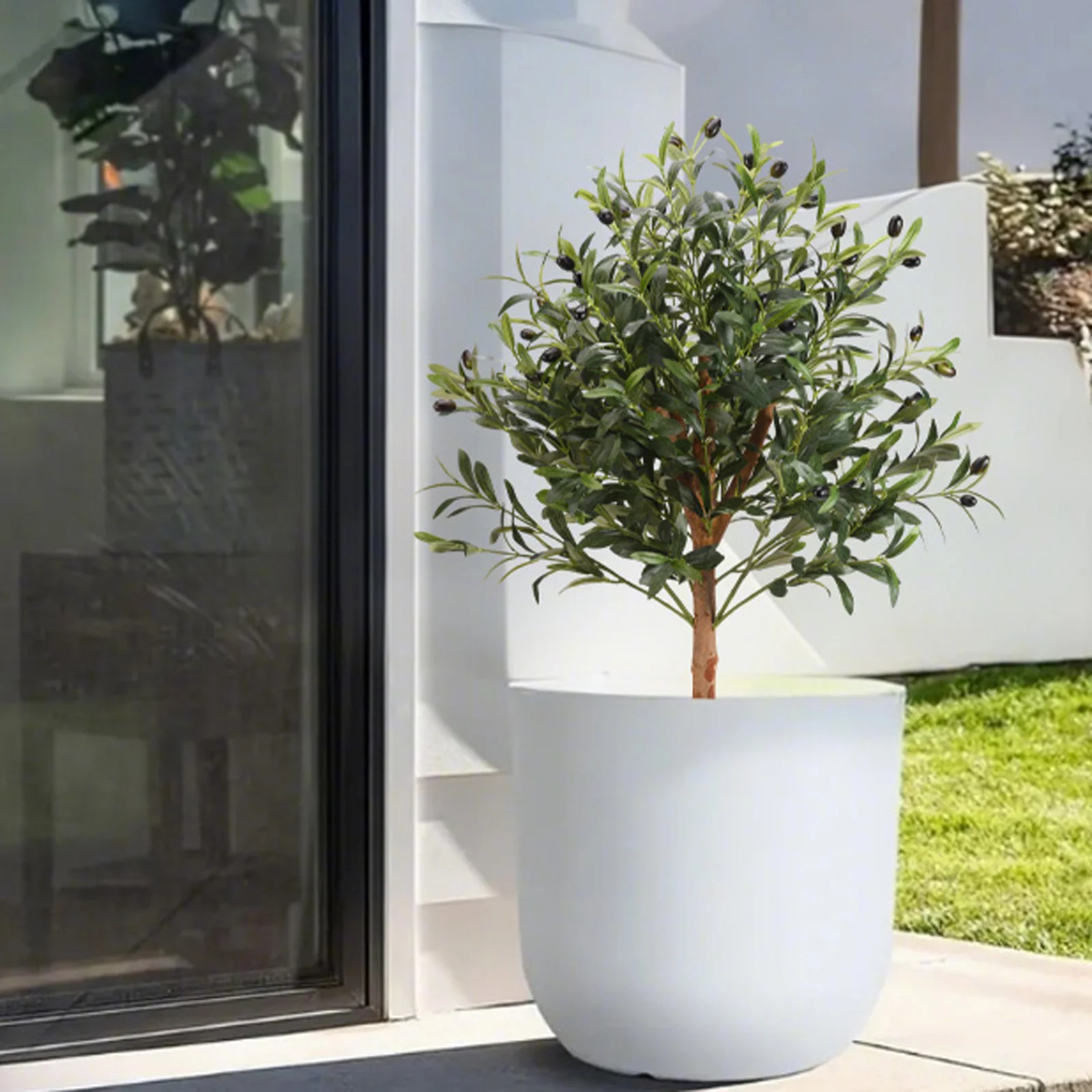 Bola topiária de oliveira artificial realista com ponta de solo, fácil configuração, baixa manutenção, evergreen para porta frontal, interior, varanda