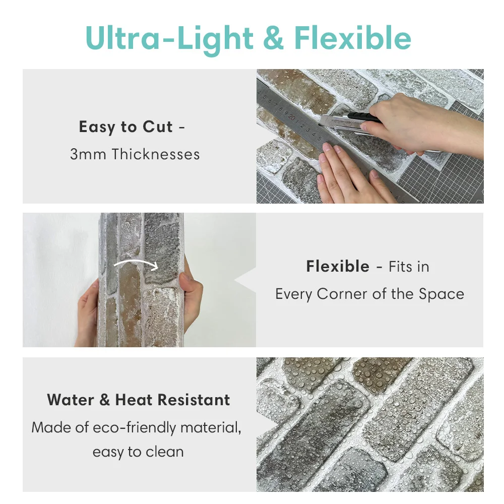 Adesivos de azulejo 3D, texturas de tijolo falso 3D, fosco, 30 cm x 30 cm, resistente à água e à mofo, para atualização de paredes de cozinha e sala de estar - Image 5