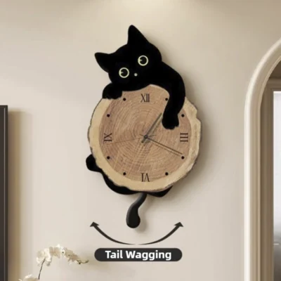 Gato dos desenhos animados relógio de parede criativo gato cauda balanço relógio de parede quartzo mudo decoração para casa sala estar quarto decoração
