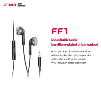 FiiO FF1 3.5mm HIFI Música Com Fio Bass Earbud 14.2mm Microfone HD Dinâmico Fone de Ouvido para Jogos Reunião Vídeo