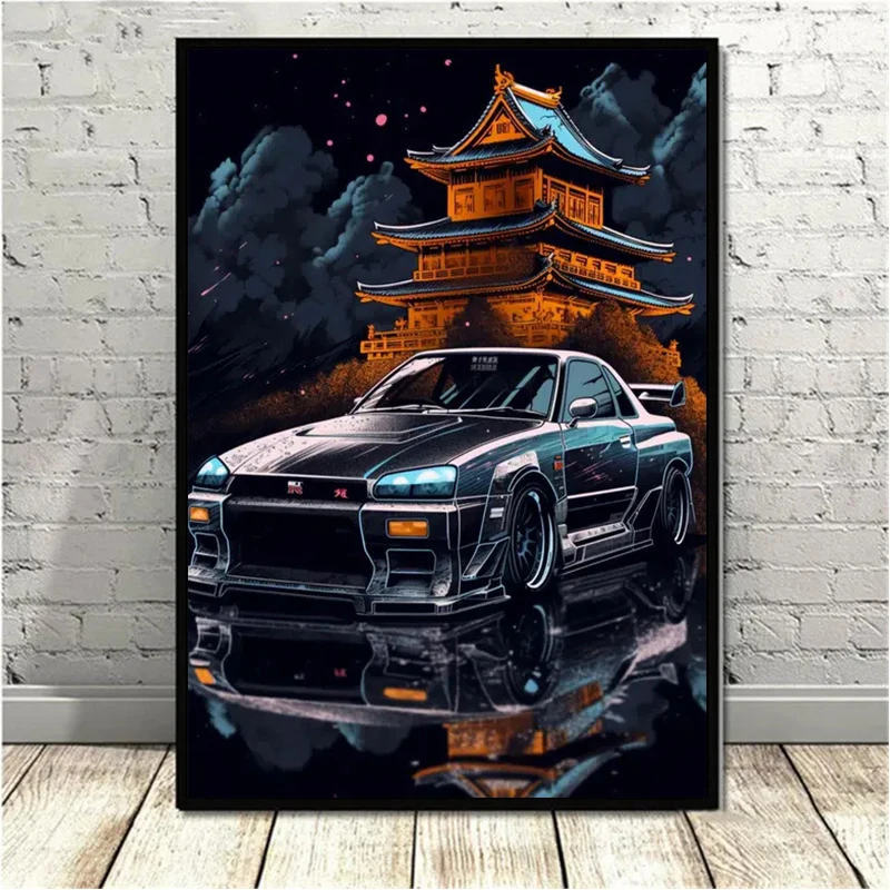 Pintura em tela de paisagem japonesa gtr, pôsteres de carro, impressão, mural, fotos, sala de estar, arte moderna, decoração estética de casa, quadros - Image 2