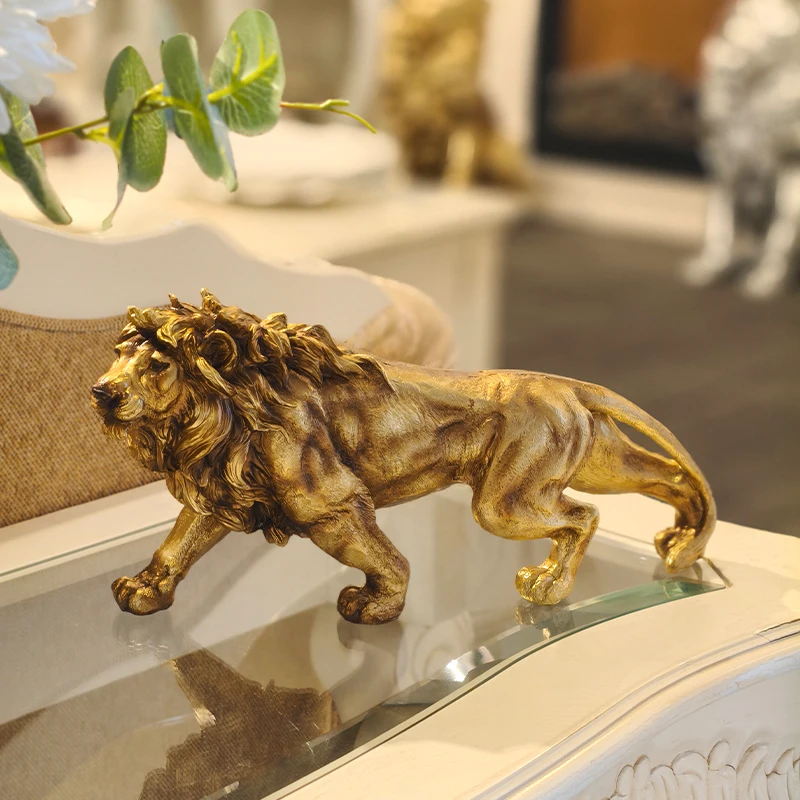 Estátua de leão dourado, escultura de animal de resina, ornamento de decoração de casa para quarto, sala de estar, estudo, decoração de mesa de escritório - Image 2