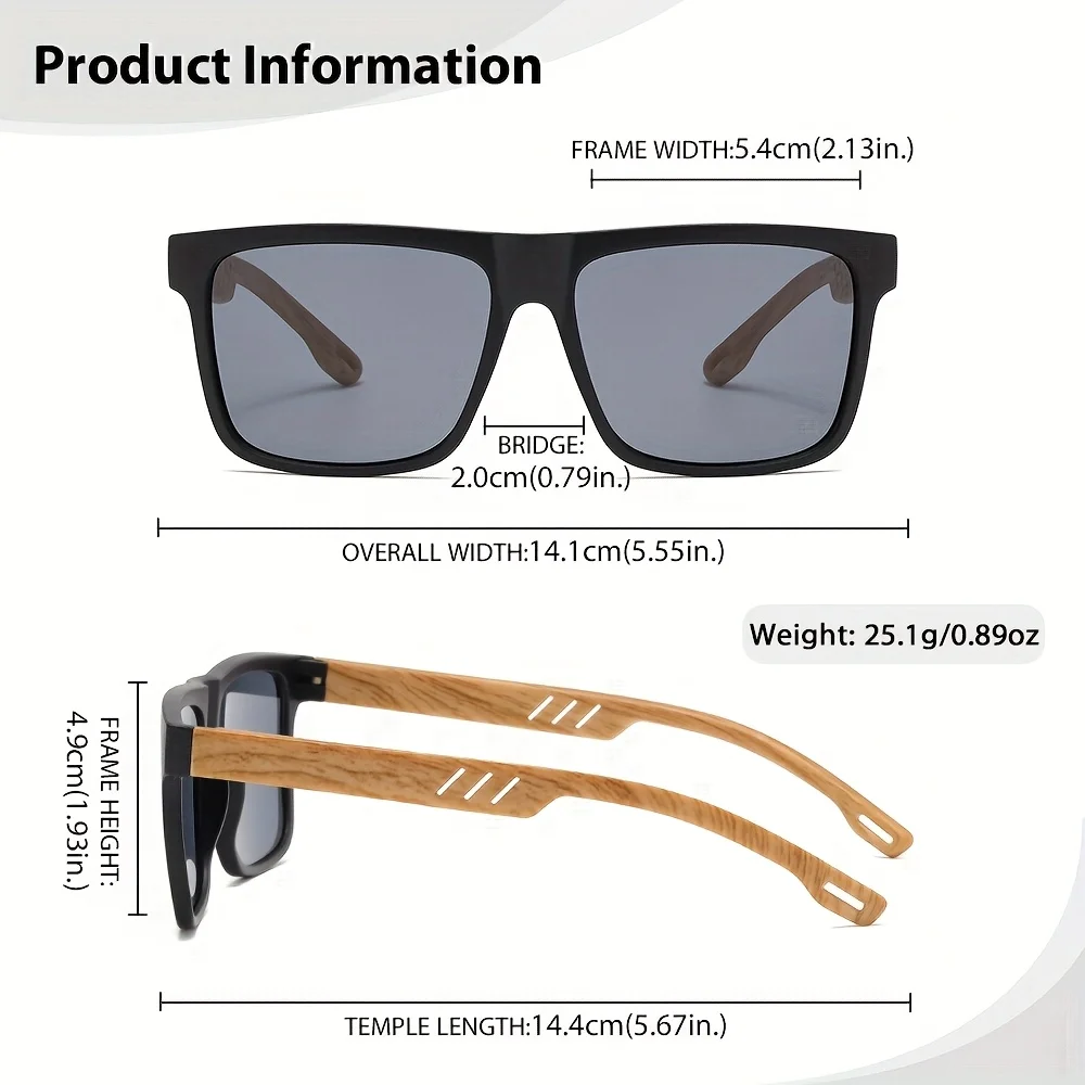 1/2 pçs novo quadrado casual óculos de sol grão madeira primavera dobradiças proteção uv400 unisex ao ar livre óculos diários - Image 6