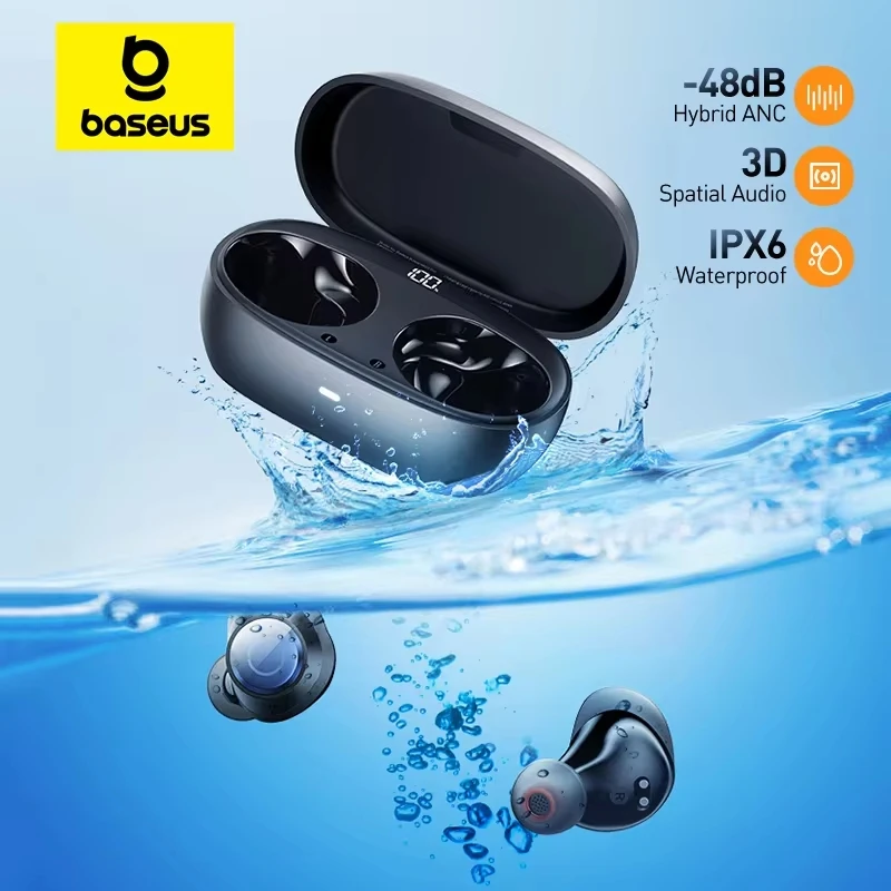 Baseus bowie ma10 pro anc fones de ouvido sem fio 48db híbrido anc bluetooth 5.3 ipx6 à prova dwaterproof água 4 microfones enc esportes
