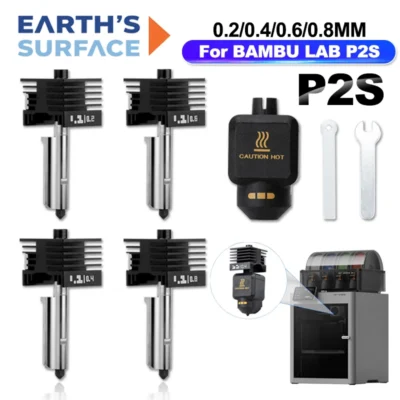Hotend atualizado para bambu lab p2s 0.2 0.4 0.6 0.8mm bocal de aço endurecido substituir kit de extremidade quente para bambu laboratório p2s conjunto de bico