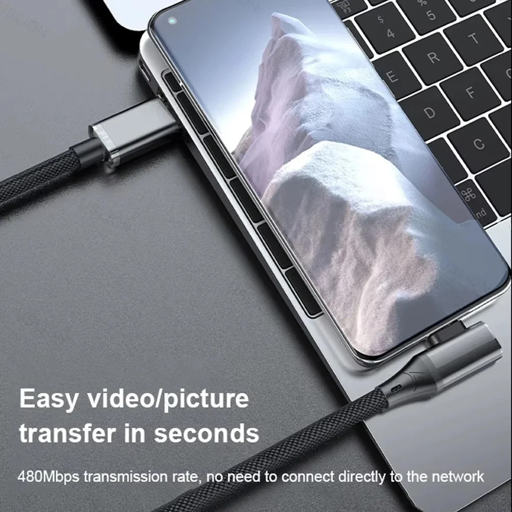 Cabo USB C para C de 120W com ângulo reto de 90 graus, carregamento rápido PD Quick Charge 4.0 para Samsung, Xiaomi, Huawei, Realme, iPhone 15 - Image 4