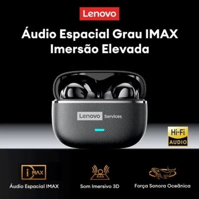 Fones de Ouvido Sem Fio Lenovo LE208 com Cancelamento de Ruído ENC, Microfone, Bluetooth V6.0, Som HIFI, Chamada HD com Microfone