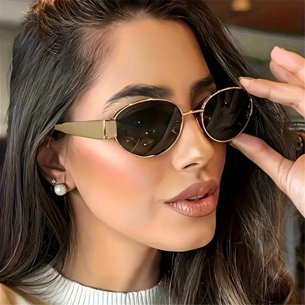 2 pçs vintage estilo punk óculos de sol retro redondo armação de metal feminino óculos de sol moda - Image 6