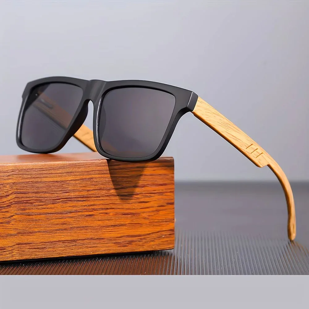 1/2 pçs novo quadrado casual óculos de sol grão madeira primavera dobradiças proteção uv400 unisex ao ar livre óculos diários - Image 3