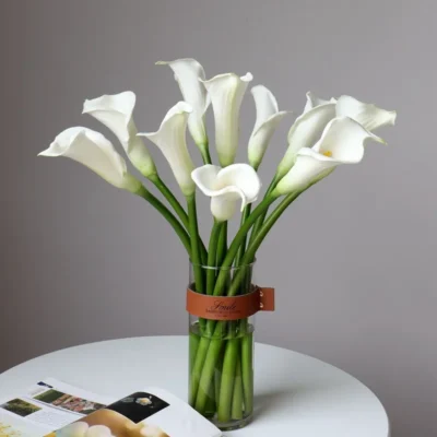 7 pçs pu ramo longo grande lírio de calla flores artificiais realistas decoração de casamento arranjo de flores festa em casa calla flores falsas