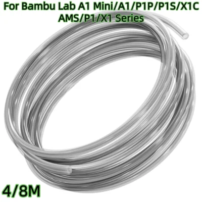 Tubo PTFE para Impressora 3D 4/8M para Bambu Lab P1P/X1C/P1S/AMS/A1 mini Series, Tubo PTFE 1.75/2.5mm OD4mm, Peças de Filamento Bambulab