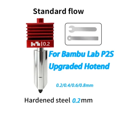 Para bambu lab p2s atualizado hotend 0.2/0.4/0.6/0.8mm bocal de aço endurecido substituir extremidade quente bambulab h2d h2s cabeça impressão impressora 3d