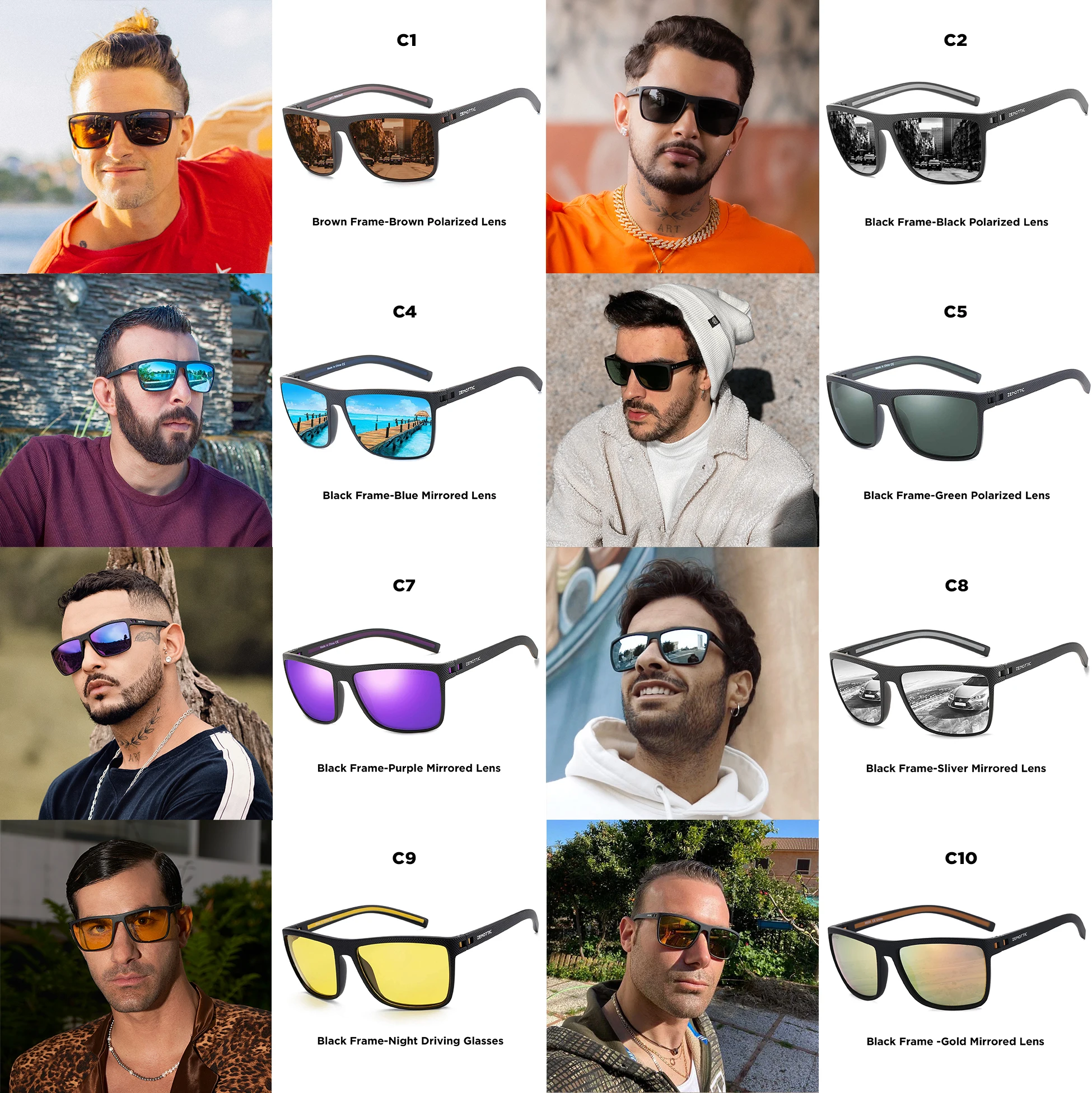 ZENOTTIC Óculos de sol polarizados retrô quadrados, óculos de sol ópticos progressivos TR90, leves e modernos, para mulheres e homens - Image 4
