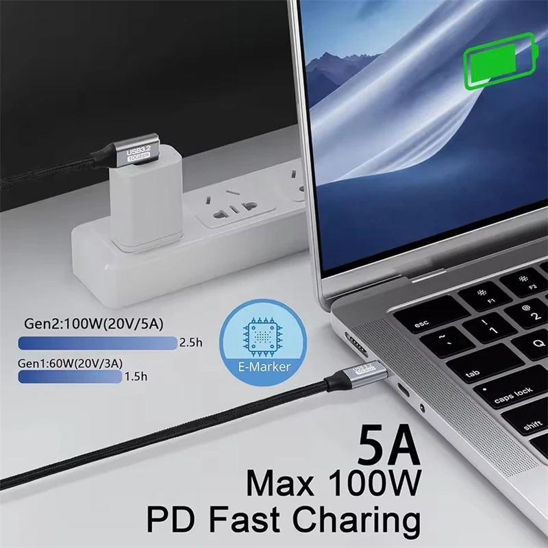 100w pd cabo de carregamento rápido 5a tipo usb c 3.1 gen 2 macho para fêmea cabo de extensão 90 ângulo 10gbps usb c extensor cabos de dados - Image 4
