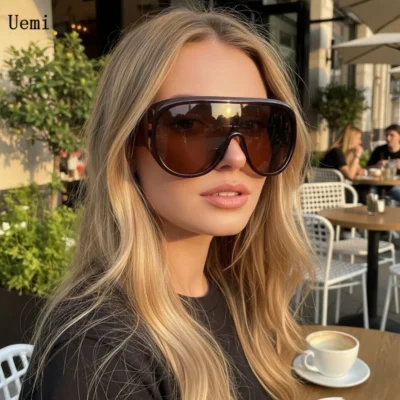Novo fashonable oversized óculos de sol de luxo de uma peça para mulheres homens grandes óculos de sol esportes na moda tons uv400