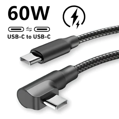 Cabo USB-C de Carregamento Rápido com Conector em Ângulo de 90 Graus para iPhone 17 16 15 Pro Max Samsung Xiaomi Redmi POCO OnePlus, Cabo Tipo C Trançado em Nylon