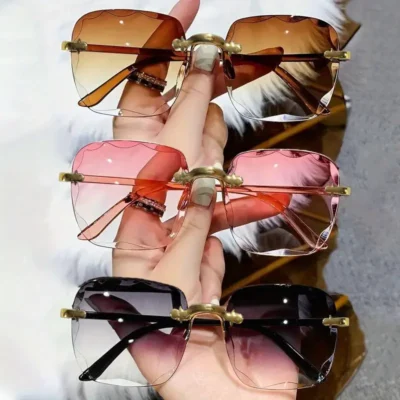 3 pçs quadrado sem aro óculos de sol feminino marca luxo designer verão vermelho óculos moda óculos de sol para homem uv400 tons oculos