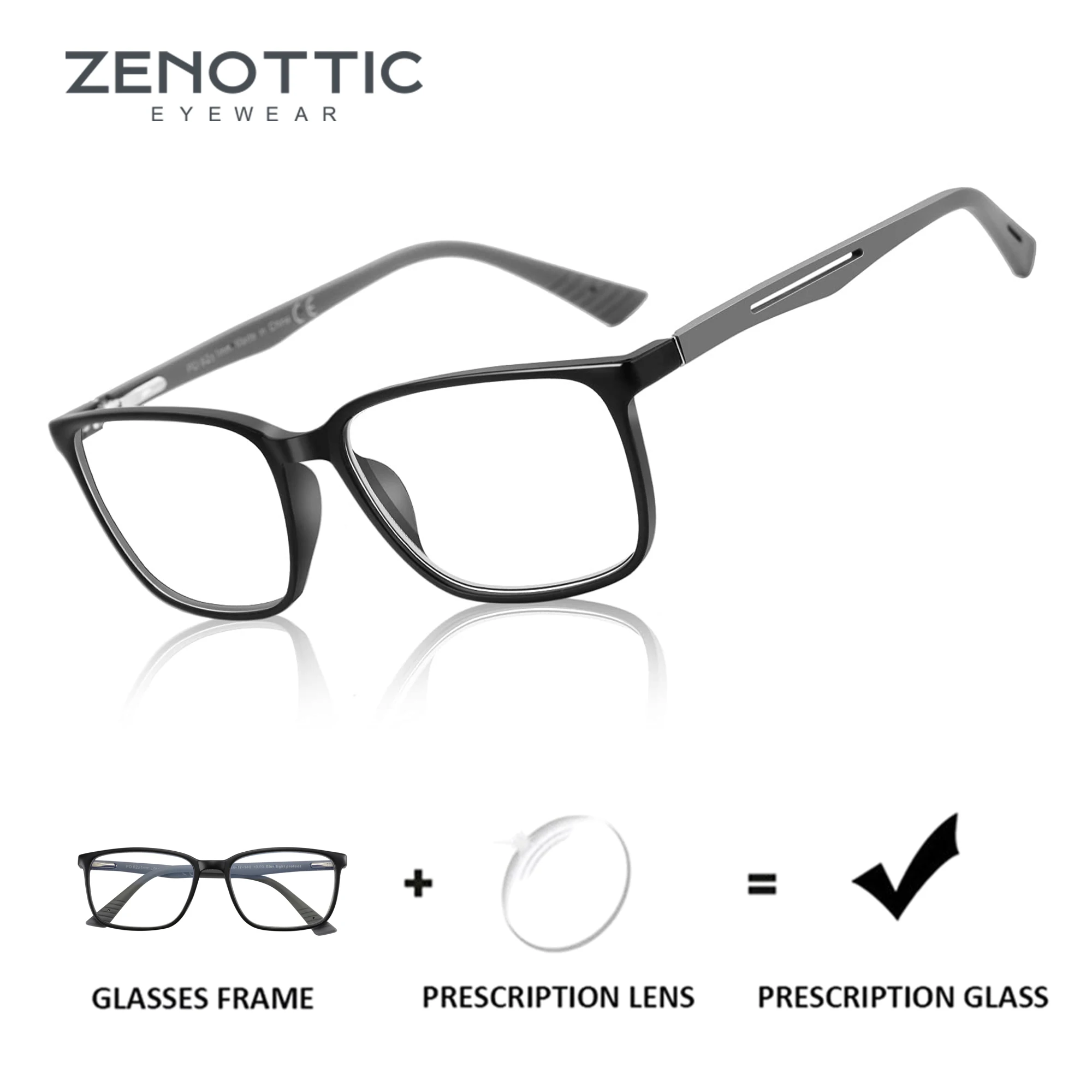 Óculos de prescrição quadrados ZENOTTIC, óculos ópticos fotocrômicos anti-luz azul com lentes progressivas para miopia e hipermetropia