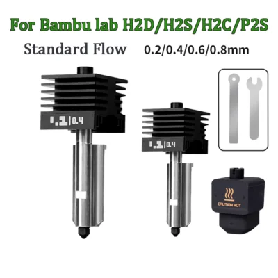 P2s hotend para bambu laboratório h2d/h2s montagem hotend kit 0.2 0.4 0.6 0.8mm bocal substituível para impressora 3d laboratório de bambu h2d h2s