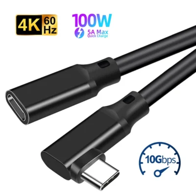 Cabo de extensão usb c de ângulo de 90 graus tipo c usb3.2 10gbps 100w 5a macho para fêmea cabo extensor de carregamento rápido para macbook realme
