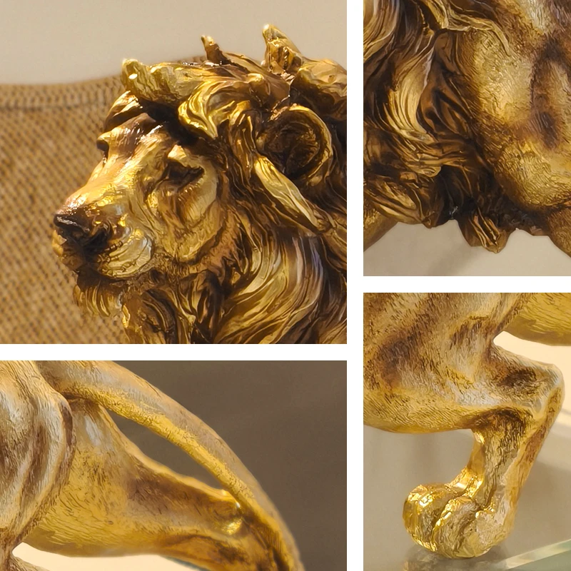 Estátua de leão dourado, escultura de animal de resina, ornamento de decoração de casa para quarto, sala de estar, estudo, decoração de mesa de escritório - Image 5