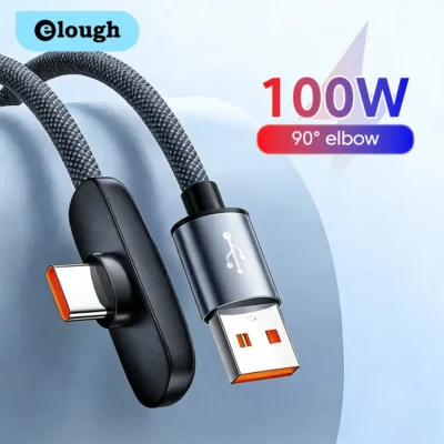Carregador Rápido USB para Tipo C 100W 90 ° Cabo de Dados USB-C PD Super Carregamento para Jogos Samsung S23 S22 Huawei POCO Realme