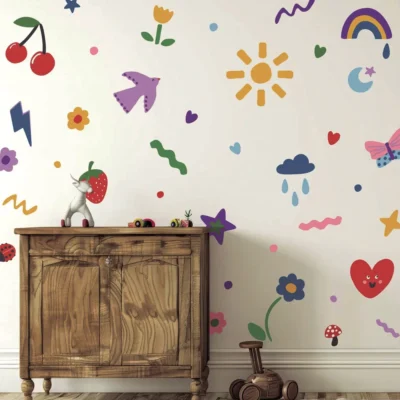 Segurança colorida crianças diversão doodle diy vinil removível berçário adesivos de parede para quartos crianças sala estar decoração decalque da parede papel de parede