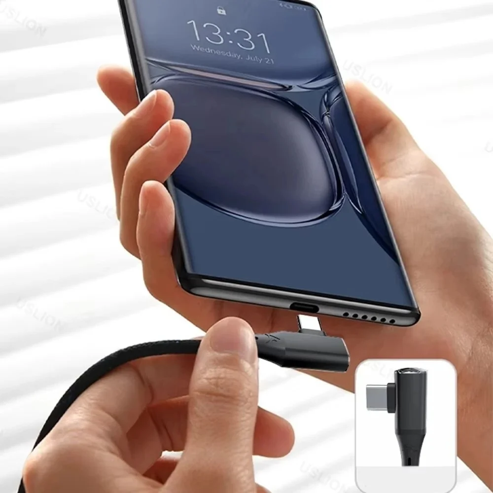 Cabo USB C para C de 120W com ângulo reto de 90 graus, carregamento rápido PD Quick Charge 4.0 para Samsung, Xiaomi, Huawei, Realme, iPhone 15 - Image 5