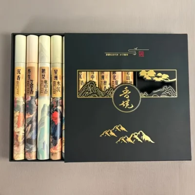400 peças de caixa de presente de incenso cinco clássicos de dez tubos com estilo de pintura de tinta, sândalo, madeira de agar, etc. Adequado para presente em casa