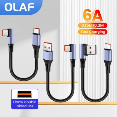 15cm 30cm duplo cotovelo tipo c para tipo c cabo 90 graus curto banco de potência carregamento rápido cabo de dados usb c para iphone 15 16 samsung