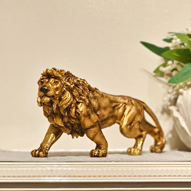 Estátua de leão dourado, escultura de animal de resina, ornamento de decoração de casa para quarto, sala de estar, estudo, decoração de mesa de escritório - Image 3