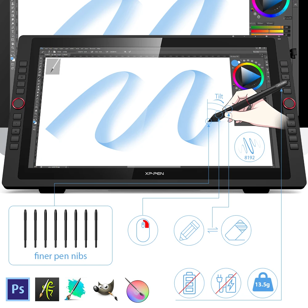 Xppen artist 22r pro 21.5 polegadas desenho tablet pen display monitor gráfico 8192 caneta pressão tilt-suporte sem bateria - Image 3