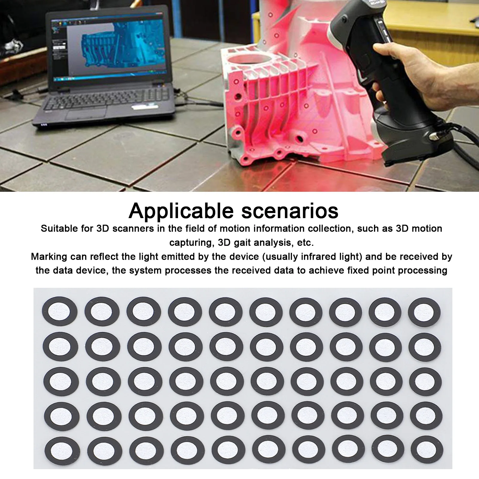 Adesivo de digitalização 3D Marcador de scanner 3D Adesão repetível ID resistente a rasgos 6mm OD 10mm para campos de captura de movimento - Image 2