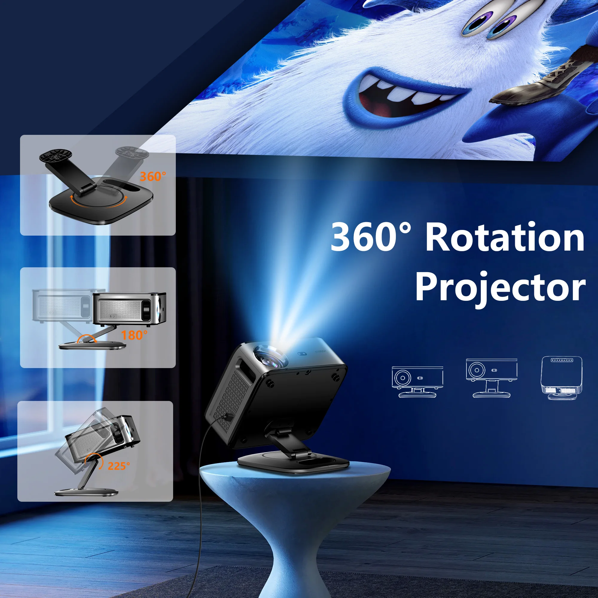 Projetor Externo 4K XIWBSY 2025 40000 Lumens com Foco Automático, Projetor Inteligente com Vídeo 8K, Home Theater, WiFi6, BT5.3, Projetor Portátil - Image 4