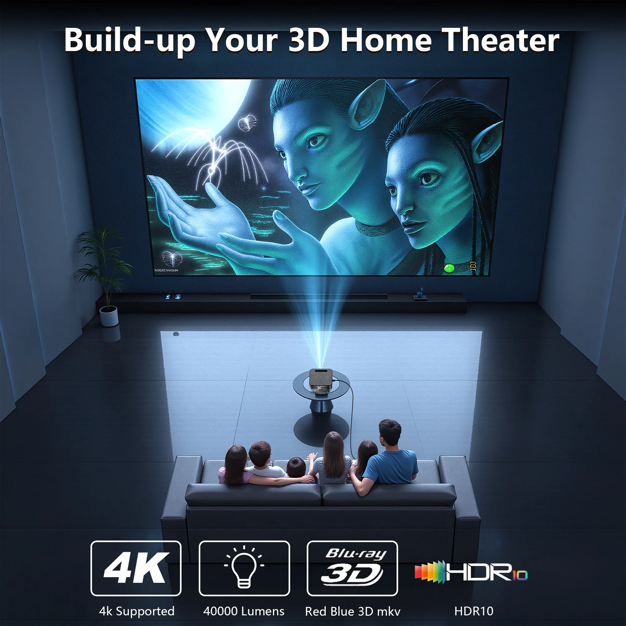 Projetor Externo 4K XIWBSY 2025 40000 Lumens com Foco Automático, Projetor Inteligente com Vídeo 8K, Home Theater, WiFi6, BT5.3, Projetor Portátil - Image 3