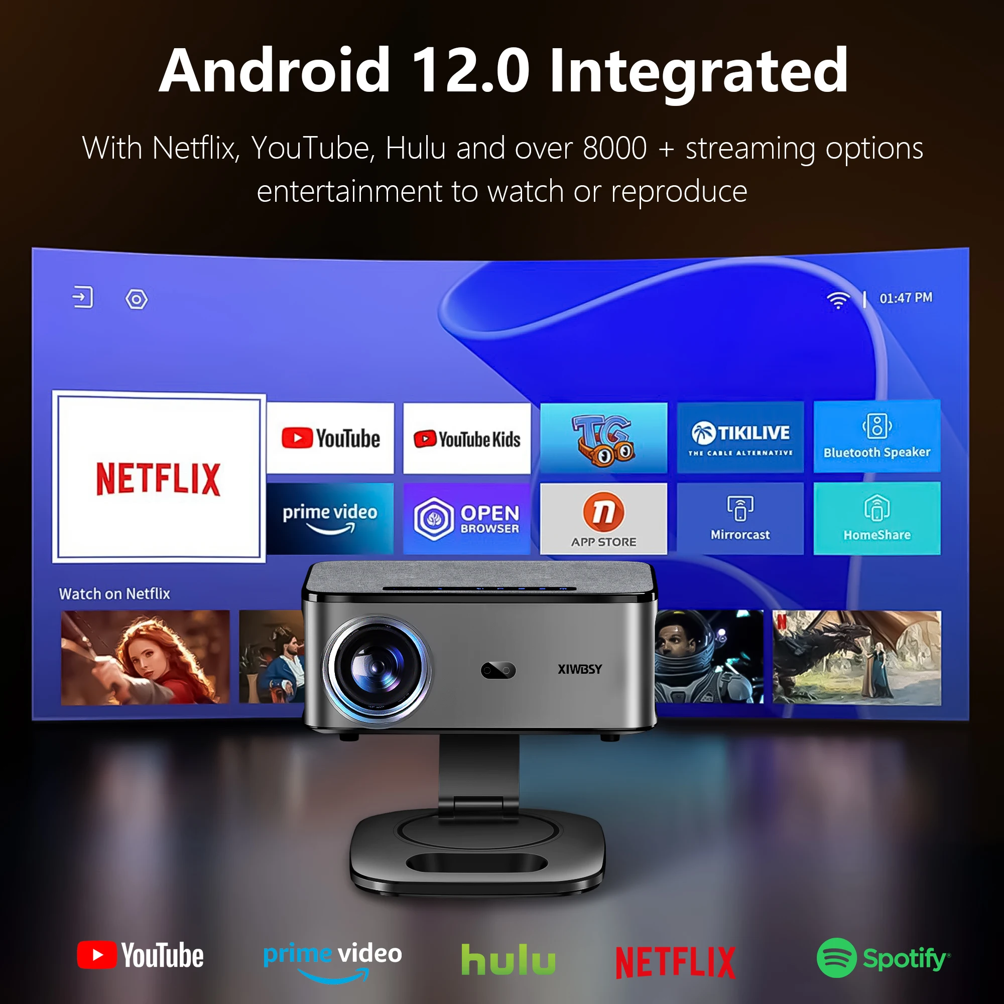 Projetor Externo 4K XIWBSY 2025 40000 Lumens com Foco Automático, Projetor Inteligente com Vídeo 8K, Home Theater, WiFi6, BT5.3, Projetor Portátil - Image 2