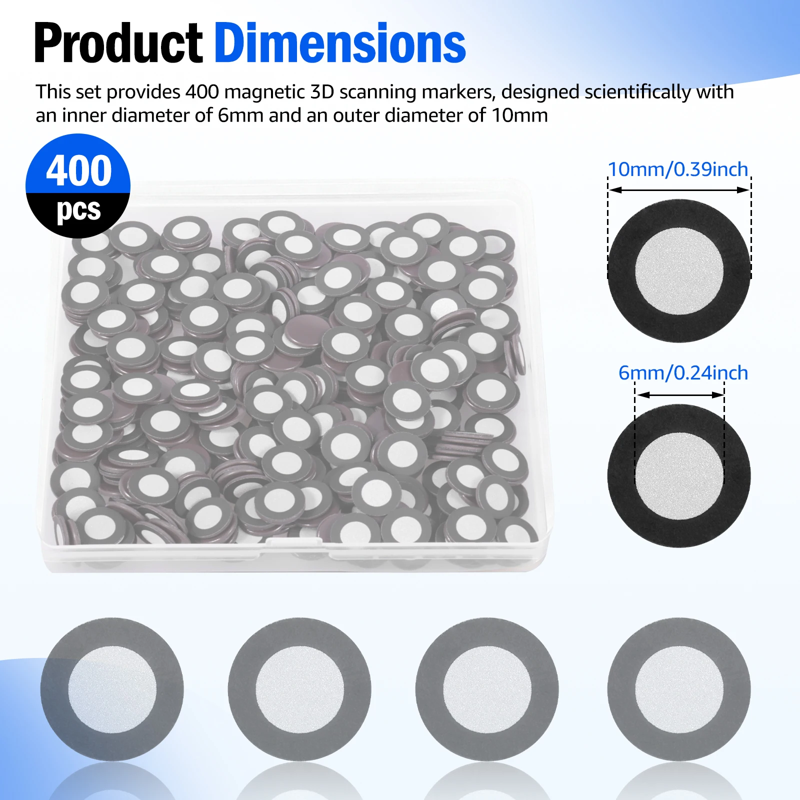 200-400 Peças de Pontos Magnéticos 3D para Scanner, Diâmetro Interno de 6,0 mm e Externo de 10 mm, Marcador de Ponto de Referência para Digitalização 3D - Image 2