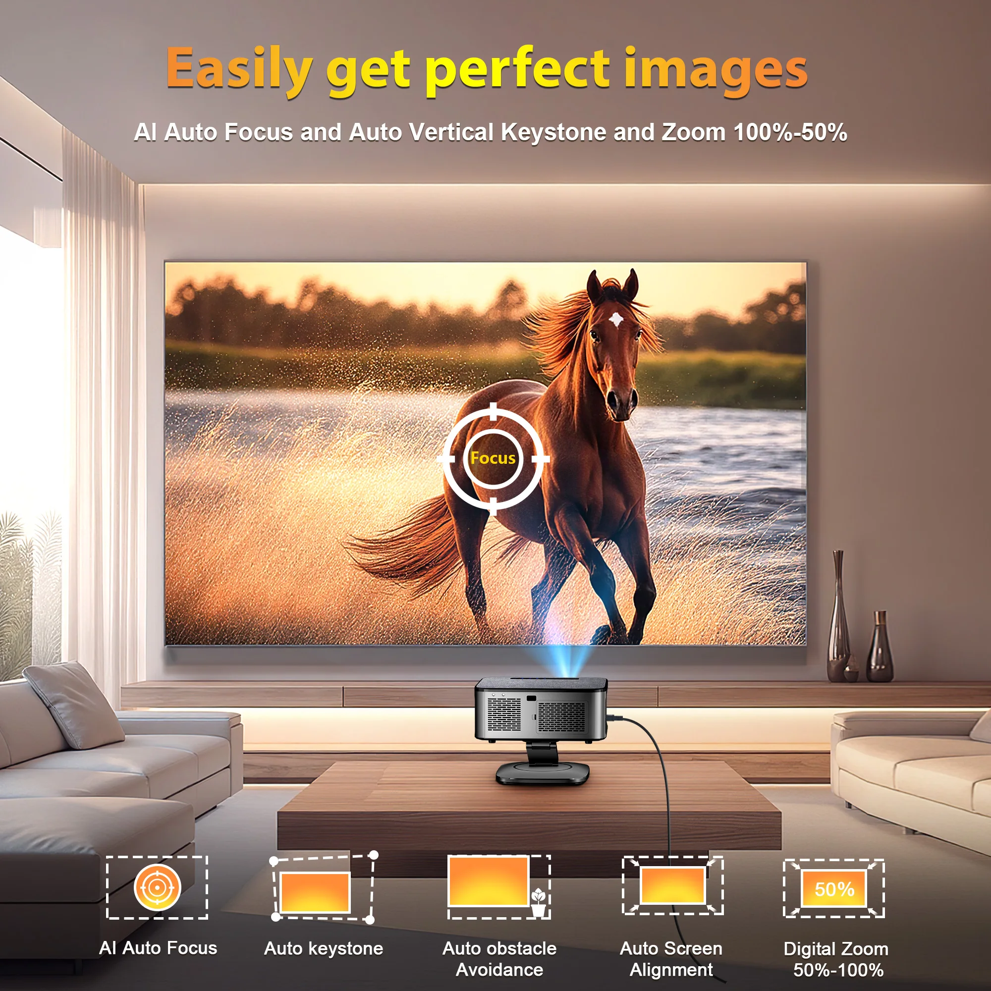Projetor Externo 4K XIWBSY 2025 40000 Lumens com Foco Automático, Projetor Inteligente com Vídeo 8K, Home Theater, WiFi6, BT5.3, Projetor Portátil - Image 5