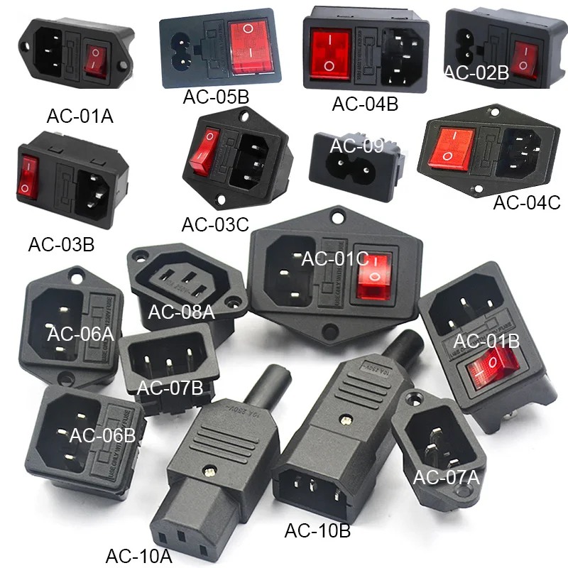 2 3 pinos iec320 c14 tomada de energia elétrica led 250v interruptor rocker bronze 10a c6 fusível entrada plug conector saída montagem do computador