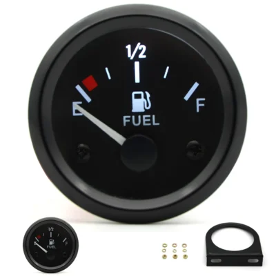Medidor de nível de combustível de 2 "52mm, medidor de carro, luz LED branca, aro preto, medidores automotivos 12V