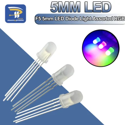 Lâmpada LED Diodo RGB, Tricolor, Redondo, Cátodo Comum, Ânodo, LED F5, Diodo Emissor de Luz, Vermelho, Verde, Azul, 5mm, 20 Pcs, 100Pcs
