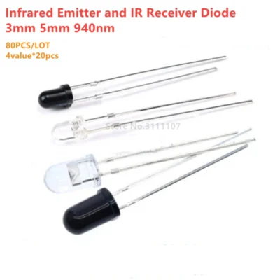 80 PCS 3mm 5mm 4 Valor 940nm LED Emissor infravermelho e receptor IR Diodo IR LED Kit de diodo