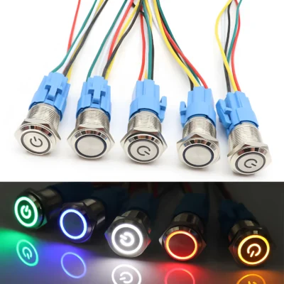 16mm 19mm 22mm interruptor de botão de metal momentâneo/travamento cabeça plana luz led vermelho amarelo azul verde branco 3v 12v 24v 220v