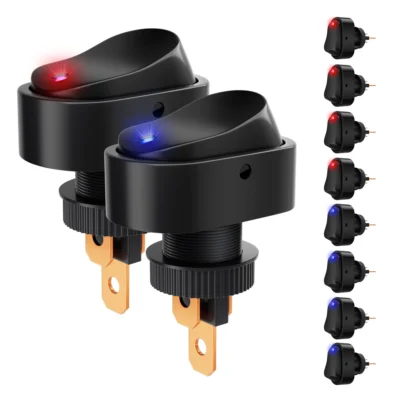5 peças interruptor de alternância 12v 30a interruptor oscilante oval 3 pinos vermelho azul led iluminado interruptor liga/desliga para carro automático rv barco marinho