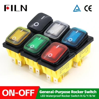 FILN 30A 12V 24V 110V 220VLED Rocker Switch À Prova D 'Água IP65 ON OFF Heavy Duty 4 Pinos DPST Selado Auto Barco Marine Toggle 30x22